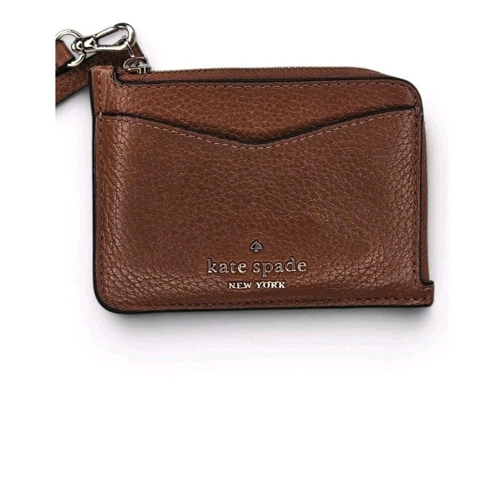 Kate Spade New York Leather Card Holder Wallet Wristlet Brown Zip